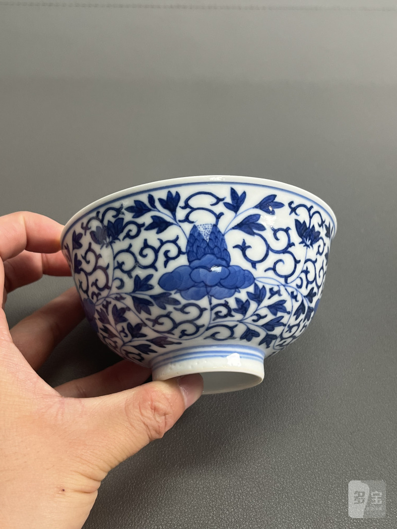 清光绪  青花缠枝花卉纹碗 - 图3